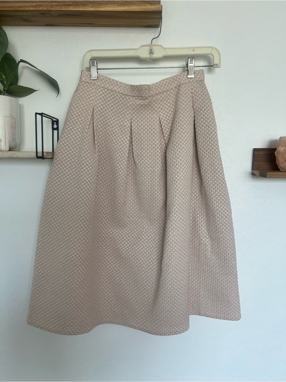 H&M Light Beige Textured A-Line Midi Skirt